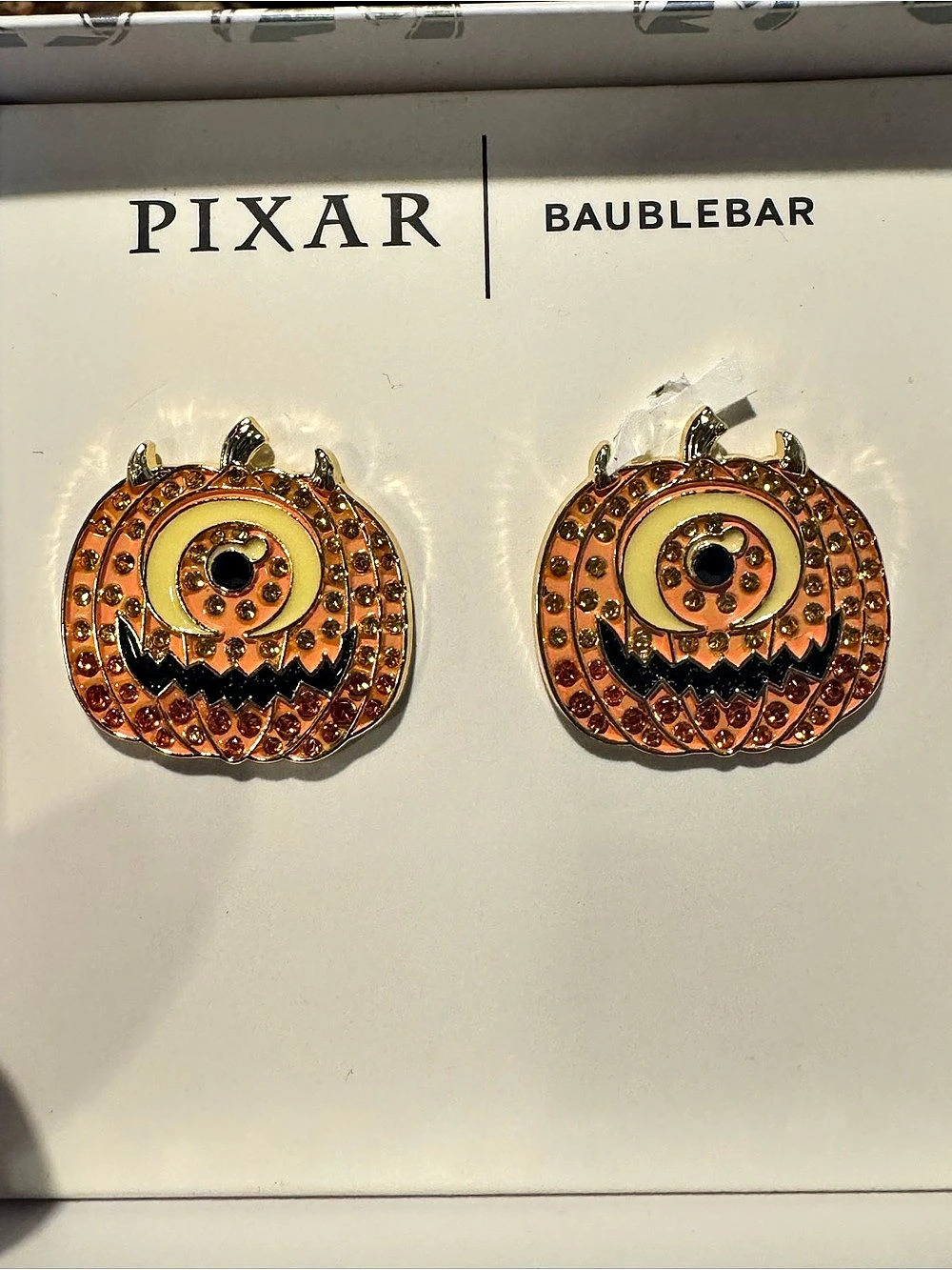 BaubleBar Disney Pixar Mike Wazowski Pumpkin Earrings Orange & Gold